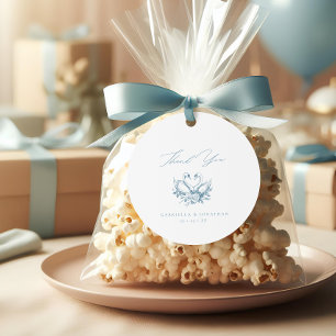 Étiquettes Cadeau Mariage Rond de Style Vintage Bleu Floral Cygnes S