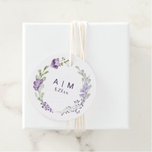 Étiquettes Cadeau Mariage Rond Floral Lavande Violet Bohème