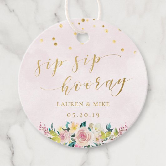Étiquettes Cadeau Mariage rond rose pâle Sip Sip Hooray (Devant)