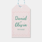 Étiquettes-cadeau Mariage rose et vert ondulé (Devant)