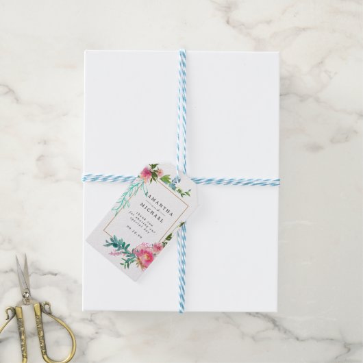 Étiquettes-cadeau Mariage rose Floral Favoriser le Merci (Avec de laficelle)