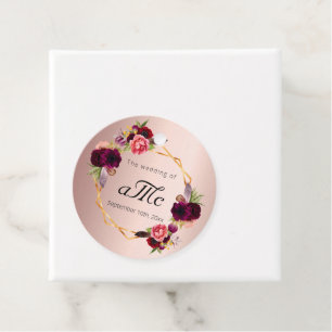 Étiquettes Cadeau Mariage rose or bouillon bordeaux couple monogramm