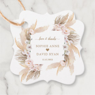 Étiquettes Cadeau Mariage Rose Pampas Grass BlusH Orchidée blanche