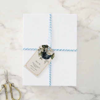 Étiquettes-cadeau Mariage Royal Bleu Pivoine avec Cadre Doré
