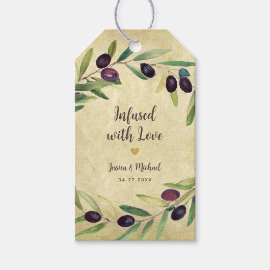 Étiquettes-cadeau Mariage Rustique à l'huile d'olive favorise infusé (Devant)