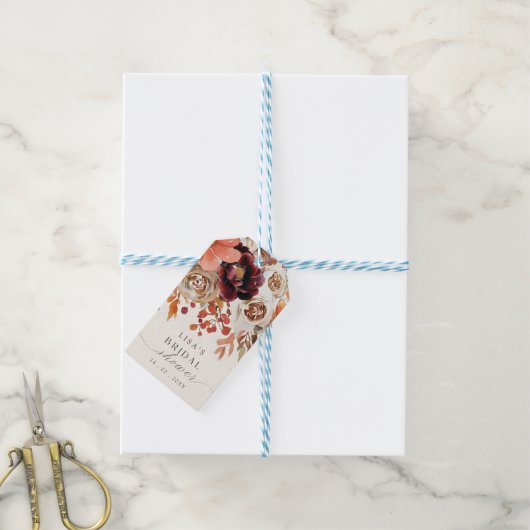 Étiquettes-cadeau Mariage Rustique Bourguignon Floral Automnal  (Avec de laficelle)