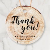 Étiquettes Cadeau Mariage rustique de grain de bois Merci (Dos)