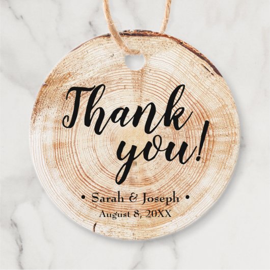 Étiquettes Cadeau Mariage rustique de grain de bois Merci (Devant)