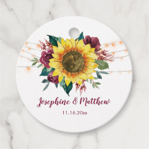 Étiquettes Cadeau Mariage Rustique des lumières de tournesol