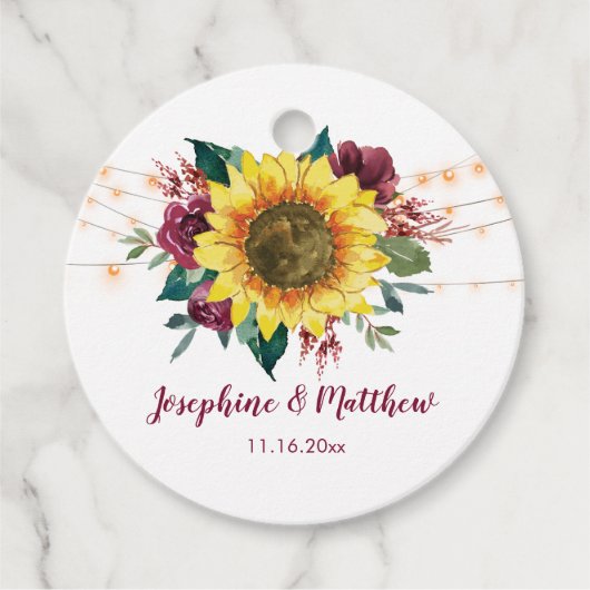 Étiquettes Cadeau Mariage Rustique des lumières de tournesol (Devant)
