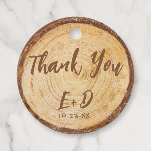 Étiquettes Cadeau Mariage rustique Merci de coupe de bois Brown Scri (Devant)