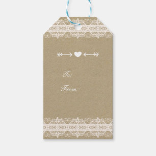 Étiquettes-cadeau Mariage rustique naturel en papier brun et dentell