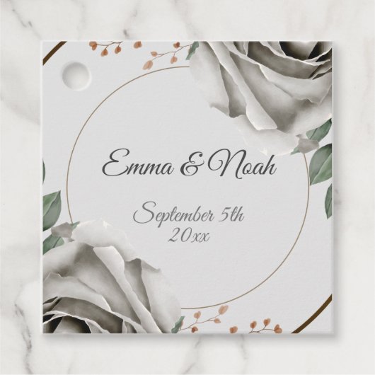 Étiquettes Cadeau Mariage Rustique Roses Blanches (Devant)