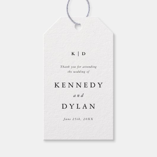 Étiquettes-cadeau Mariage simple noir et blanc Monogramme Favoriser (Devant)