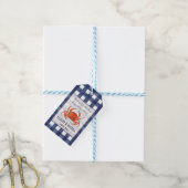 Étiquettes-cadeau Mariage sur la côte au thème Crabe Gingham (Avec de laficelle)