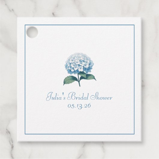 Étiquettes Cadeau Mariage sur mesure Chic Élégante Hydrangea Bleue (Devant)