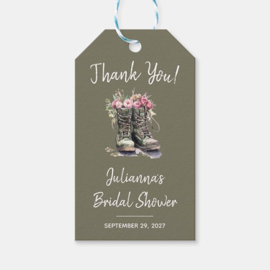 Étiquettes-cadeau Mariage Thème Militaire, Bottes, Floral, Armée (Devant)