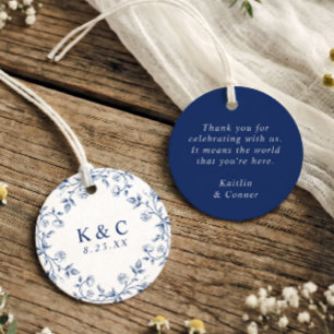 Étiquettes Cadeau Mariage Toile Florale Française Vintage Bleu Nuit