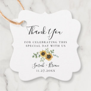 Étiquettes Cadeau Mariage Tournesol Eucalyptus Rustique