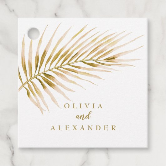 Étiquettes Cadeau Mariage Tropical Gold Palm (Devant)