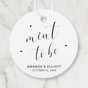 Étiquettes Cadeau Mariage Typographie Noir et Blanc à la Menthe