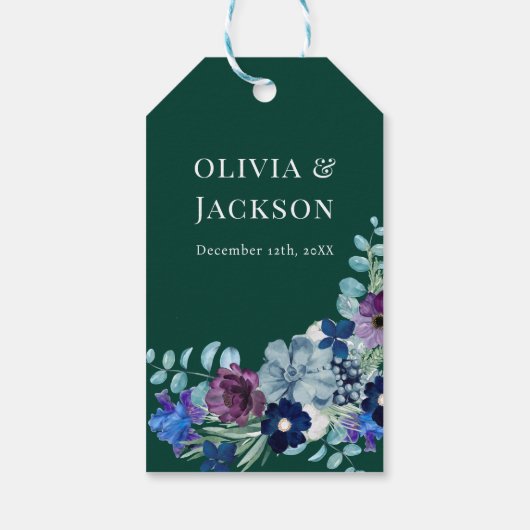 Étiquettes-cadeau Mariage vert émeraude floral simple moderne (Dos)