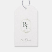 Étiquettes-cadeau Mariage vert et blanc  Monogramme Merci (Dos)