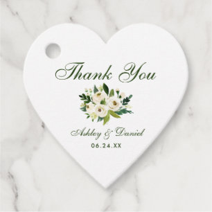 Étiquettes Cadeau Mariage Vert Floral Or Merci Coeur