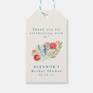Étiquettes-cadeau Mariage Vintage Aquarelle Fleurs Bleu Rouge