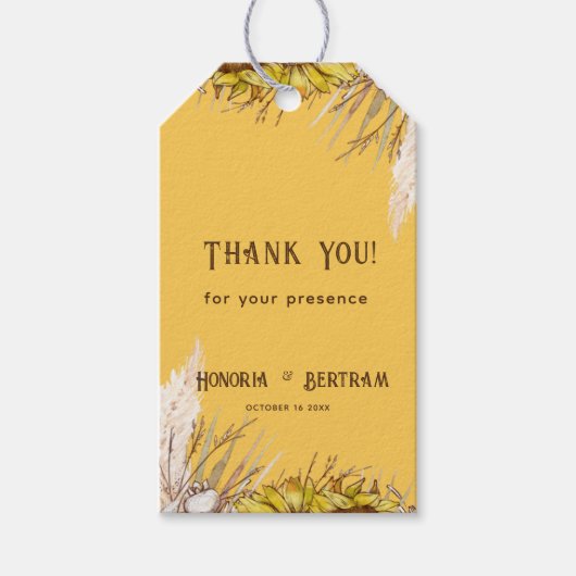 Étiquettes-cadeau Mariée de tournesol de moutarde épice rustique (Devant)