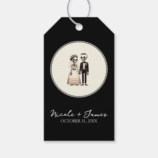 Étiquettes-cadeau Mariée squelette de dessin animé + Marié Mariage f (Devant)
