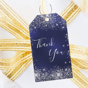 Étiquettes-cadeau Marine bleu argent éclat merci