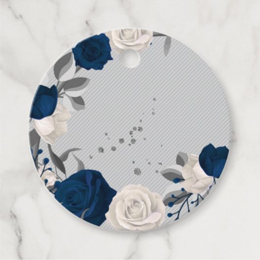 Étiquettes Cadeau marine bleu & blanc fleurs botanique marque de fav (Devant)