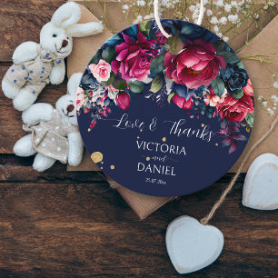 Étiquettes Cadeau Marine bleu bordeaux rose roses mariage merci