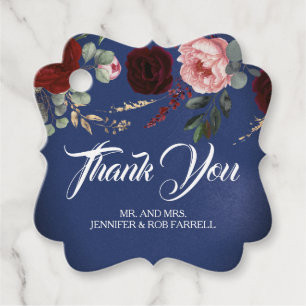Étiquettes Cadeau Marine bleu et Bourgogne rouge Floral moderne Mari