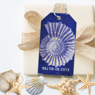 Étiquettes-cadeau marine bleu nautique coquillages côtier mariage fa