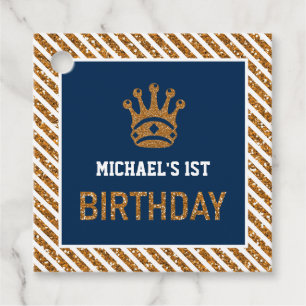 Étiquettes Cadeau Marine Blue Gold Royal Prince Crown Premier annive