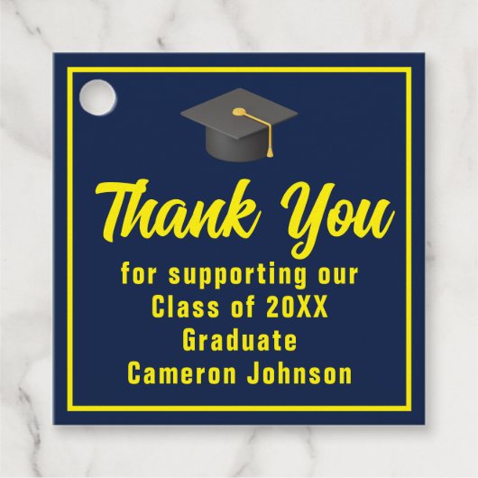 Étiquettes Cadeau Marine Blue Jaune Graduate Custom Party (Devant)