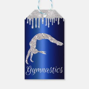 Étiquettes-cadeau Marine Blue Metallic Argent Sparkle Gymnastique