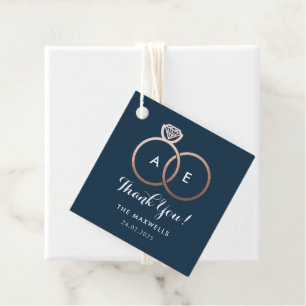 Étiquettes Cadeau Marine Blue Moderne Rose Or Mariage Cercles Favori