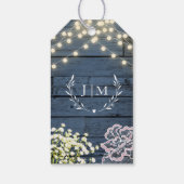 Étiquettes-cadeau Marine Blue Rustic Bois Chaîne Lumières & Mariage  (Dos)
