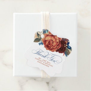 Étiquettes Cadeau Marine Blue Terracotta Floral Mariage Merci