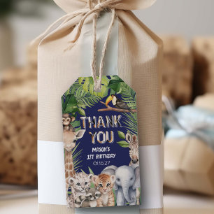 Étiquettes-cadeau Marine Blue Wild One Jungle Animaux Anniversaire e