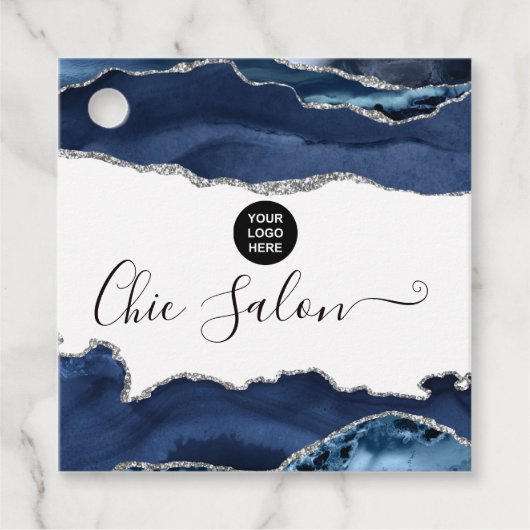 Étiquettes Cadeau Marine et Argent Agate pierre précieuse (Devant)