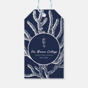 Étiquettes-cadeau Marine Magie : Corail bleu et blanc et cheval de m