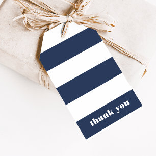 Étiquettes-cadeau Marine marine moderne et Merci à rayures blanches