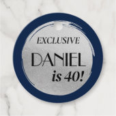 Étiquettes Cadeau Marine moderne Anniversaire Bleu Argent (Devant)