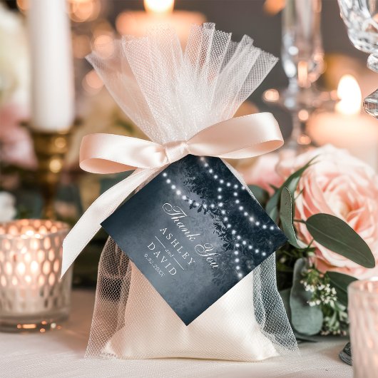 Étiquettes Cadeau Marine Rustic Tree Canopy Lumières Mariage de bois