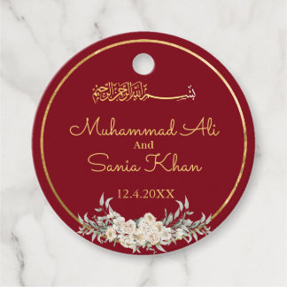 Étiquettes Cadeau Maroon et or Floral islamique Mariage musulman