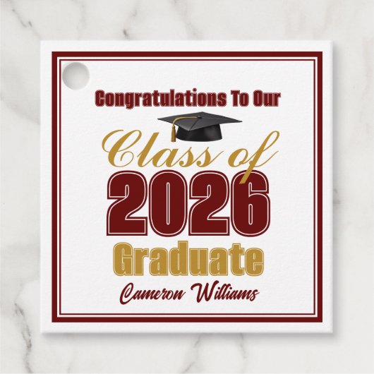 Étiquettes Cadeau Maroon Gold Class of 2026 Custom Graduation Party (Devant)